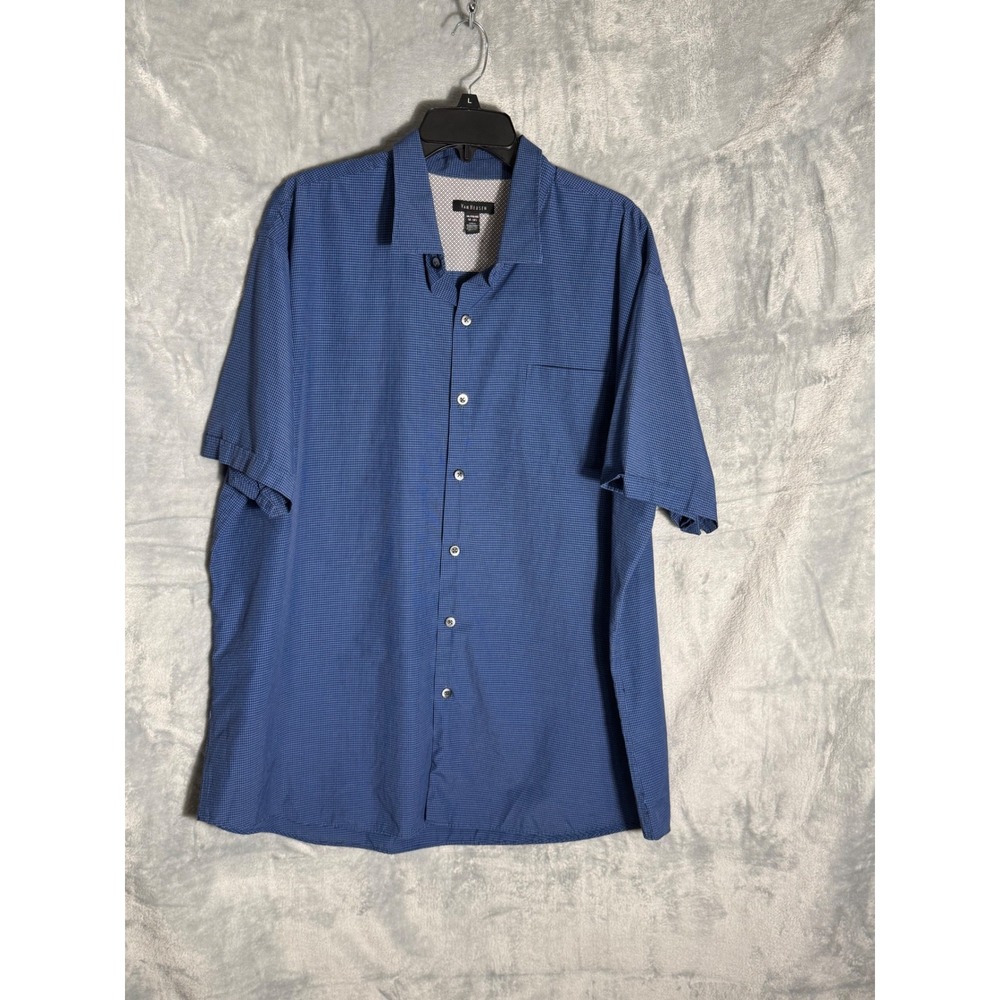 Van Heusen Mens XXL Blue Short Sleeve Button Down Shirt Pocket 18-18.5